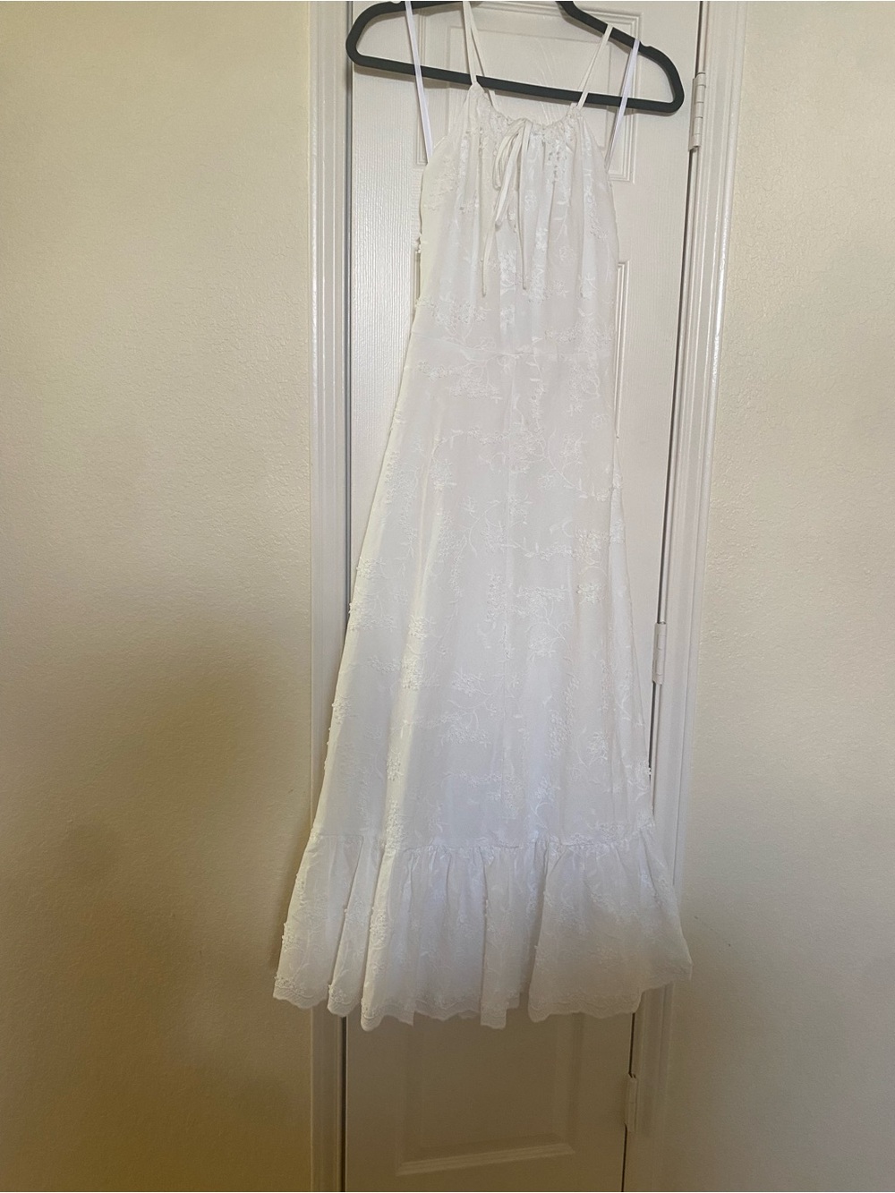 White Maxi Slip Dress with Ruffle Hem